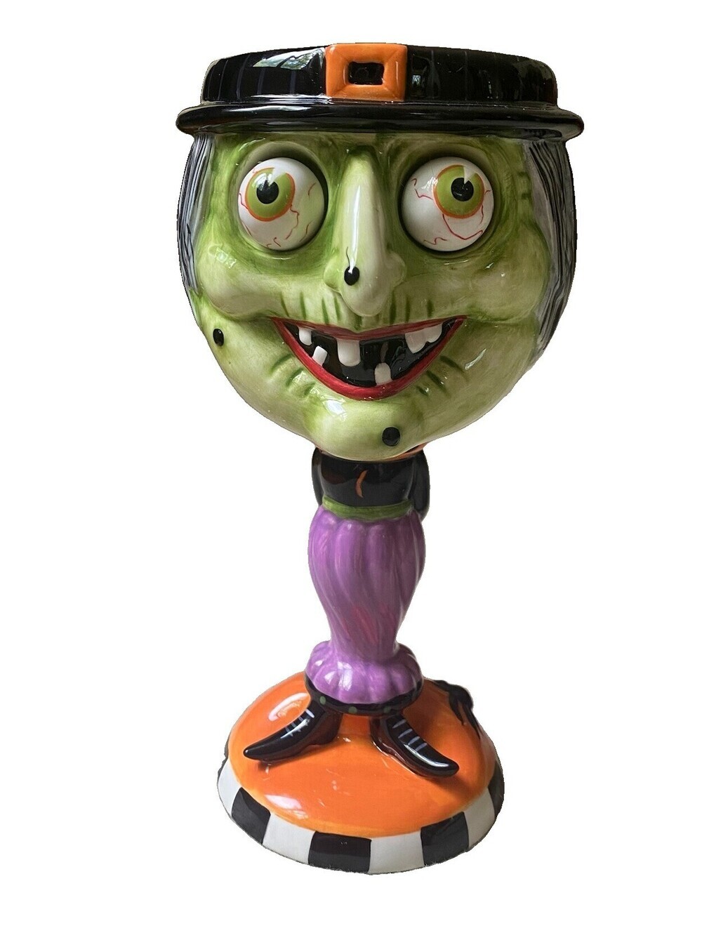 Department 56 Halloween Witch Google Eye Goblet Ceramic Candy Dish Party Decor